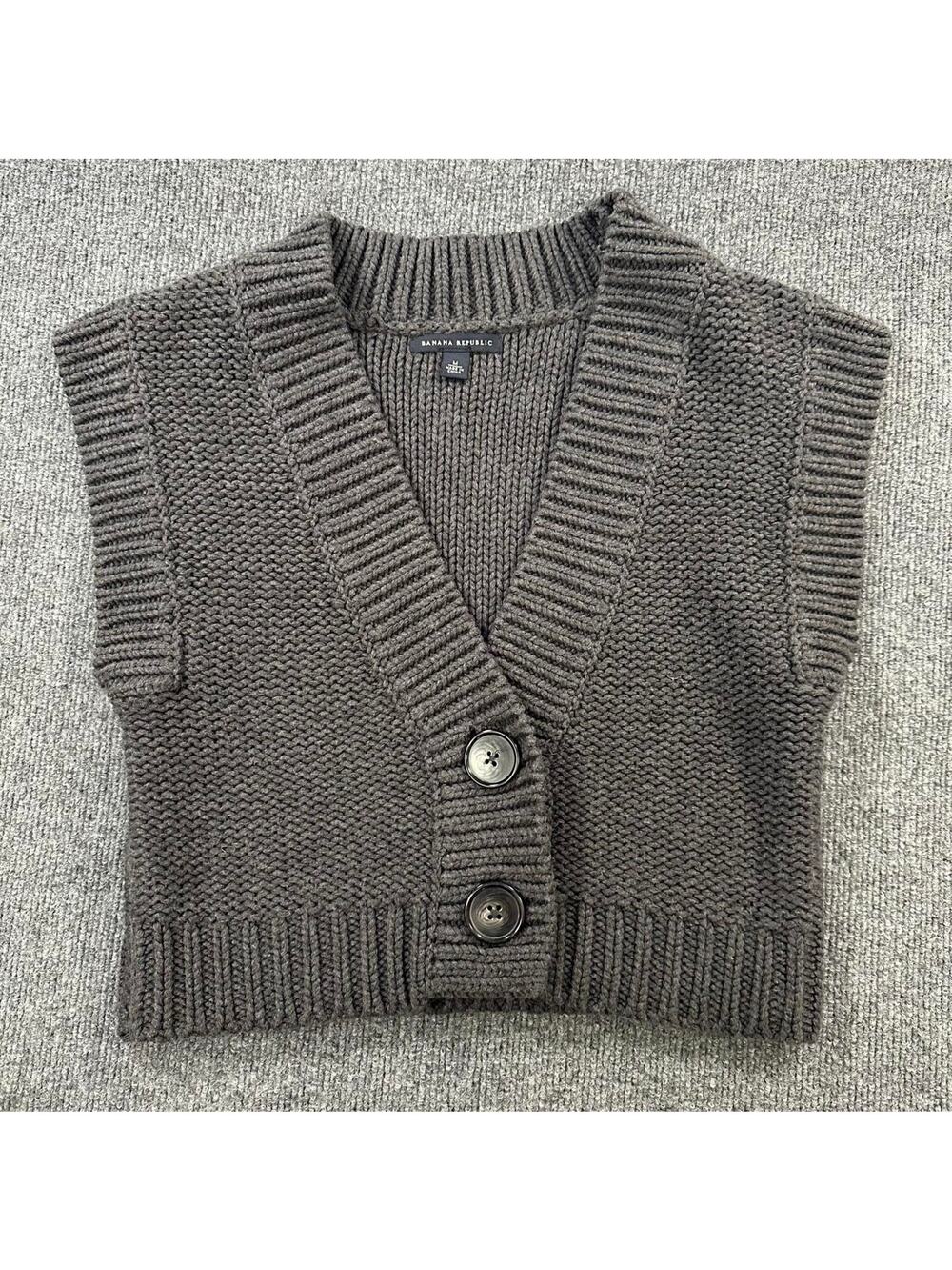 Vintage Y2K women’s SL Chunky Sweater Vest Wool Blend Boxy Crop Knit Top M